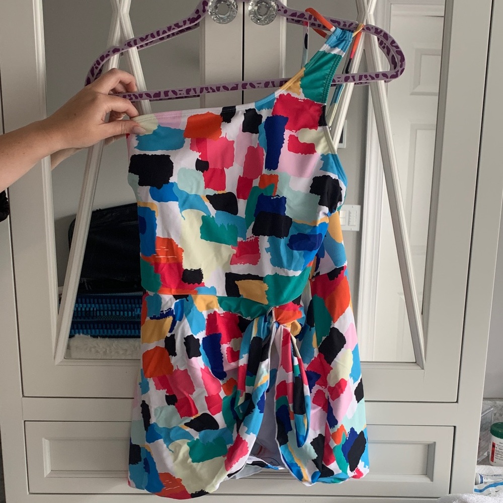 Colorful One-Shoulder Skirt Bathing Suit